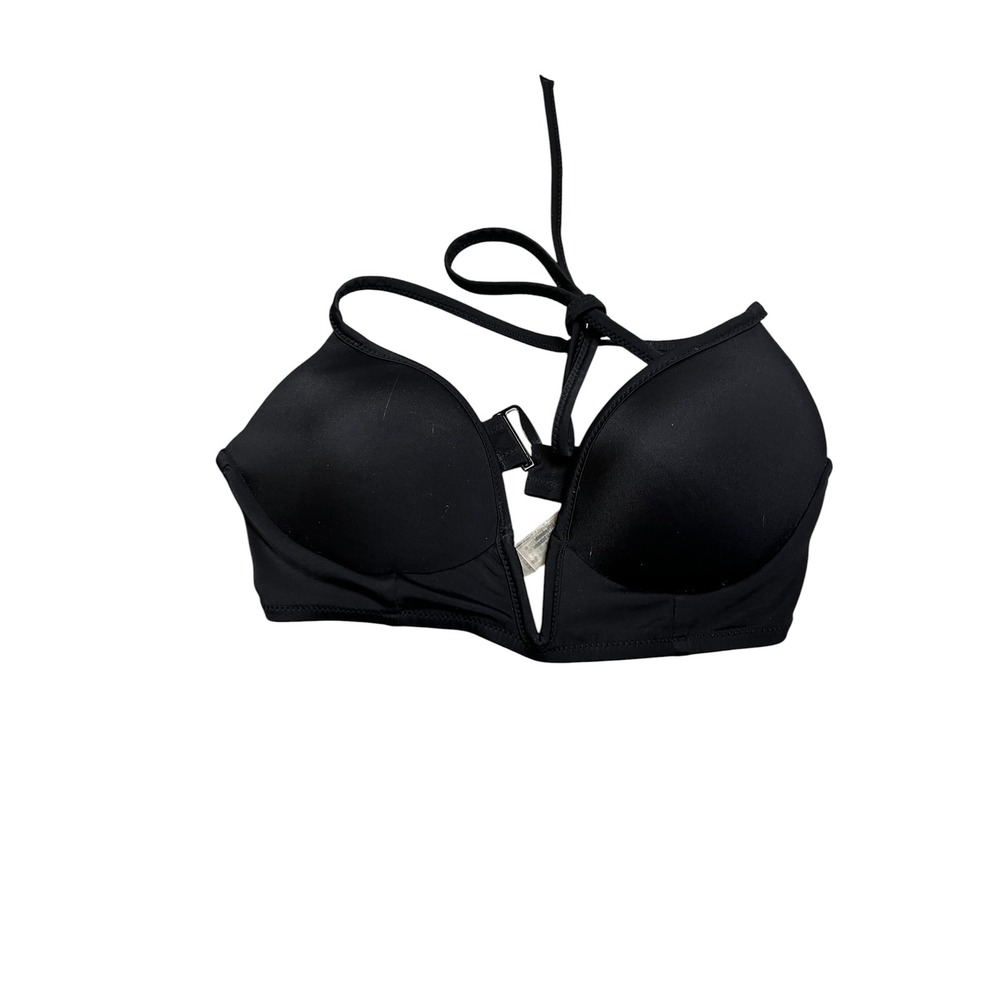 PINK Victoria's Secret Black Push Up Halter Bikini Top V-Wire Neon Pink Small